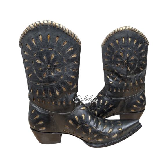 Old Gringo Shoes - Old Gringo Tino Tino Inlay Cutout Mid-Calf Pointed Toe Western Bootie Womens 7.5